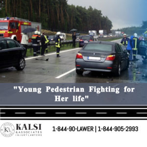 Young pedestrian fighting for life